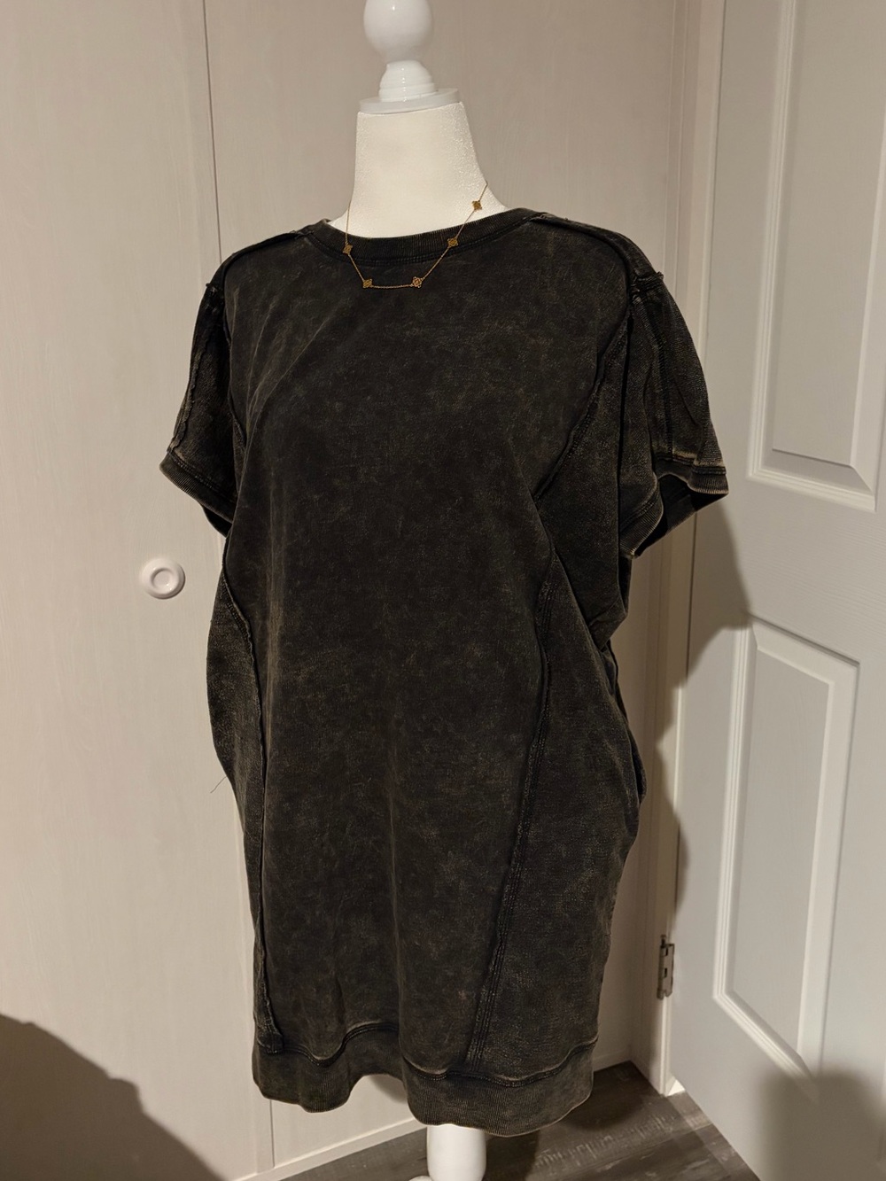 Zenana Mineral-Washed Black Shirt Dress